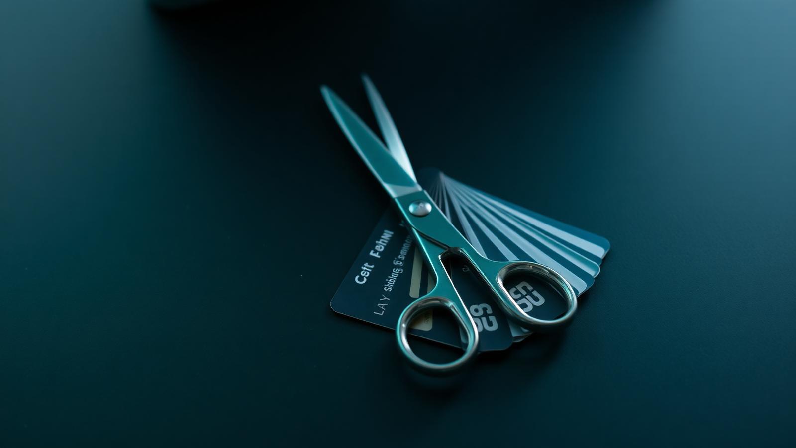 Scissors resting on a fan of credit cards a visual metaphor for cutting up high-interest debt through consolidation.