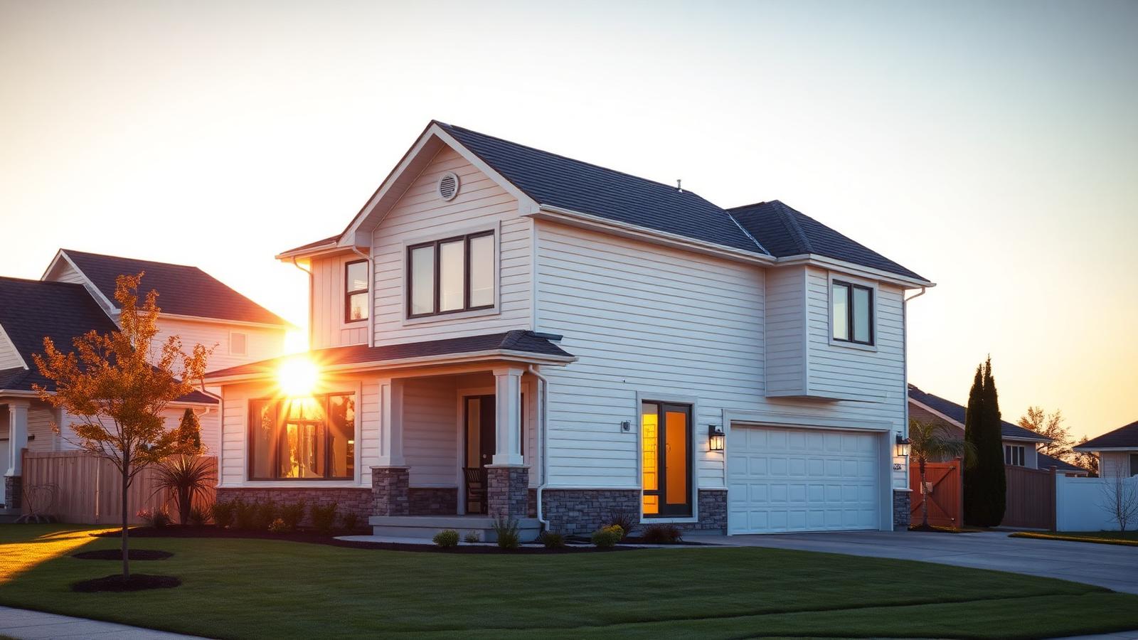 A modern suburban home at golden hour illustrating the calm decision-making behind a well-timed mortgage refinance.